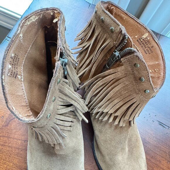 Minnetonka Beige Suede Fringe Ankle Boot - Picture 7 of 12